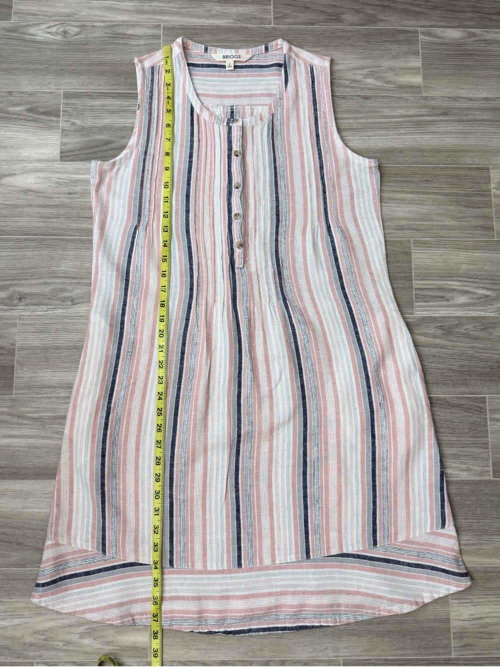 Briggs New York Sleeveless Striped Henley Linen Blend Dress - Picture 3 of 7